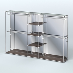 Торговая система ХРОМ (задняя стенка - зеркало) 3030 мм с полками ДСП и поручнями №4, Дуб Венге