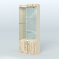 Витрина зеркальная из ДСП с дверками для аптеки №1-300-3, Крем Вайс и Дуб Сонома U2236-5
