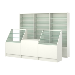 Комплект стеллажей с наклонными стеклянными полками SL-6 №12 и прилавков ЭК-07, Белый