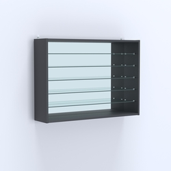 Витрина настенная №203-6Г открытая зеркальная с пятью полками из стекла, Антрацит