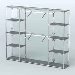 Торговая система ХРОМ (задняя стенка - стекло) 2430 мм с полками ДСП и поручнями №7, Темно-Серый