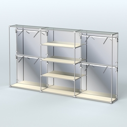 Торговая система ХРОМ (задняя стенка - зеркало) 3600 мм с полками ДСП и поручнями №5, Крем Вайс