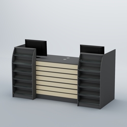 Ресепшен Атлант с накладными планками и наклонными полками №7, Темно-серый + Крем Вайс