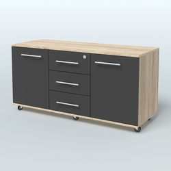 Тумба сервисная с 3 ящиками с замком и 2 фасадами Индиго Вуд, цвет дуб темный + белый, Дуб Сонома + Черный