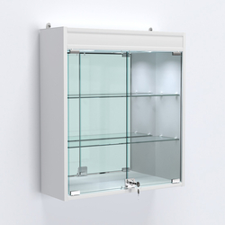 Витрина настенная №201-4А с подсветкой и зеркалом, Белый