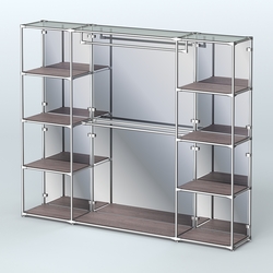 Торговая система ХРОМ (задняя стенка - зеркало) 2430 мм с полками ДСП и поручнями №3, Ясень Анкор темный