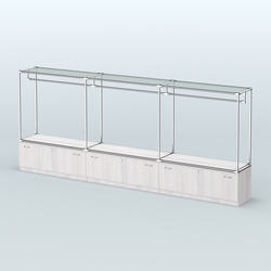 Островная торговая система ХРОМ 3600 мм с тумбами Т11 и поручнями №1, Ясень Анкор светлый