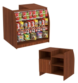 Торговый кассовый прилавок с фасадной экономпанелью для импульсных покупок Импульс №1-4-900, Орех