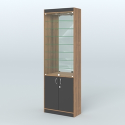 Витрина из ДСП с дверками и узкими полками для аптеки №6-300-3, Орех + Черный