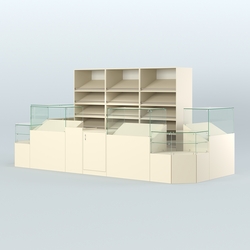 Пристенный павильон с прилавками и стеллажами для торговли хлебом и выпечкой №5, Крем Вайс + Белый