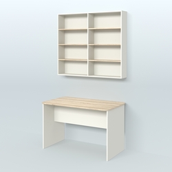 Распаковочный прямоугольный стол с антресолью для аптеки Р-02, Белый + Дуб Сонома