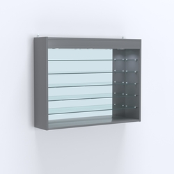 Витрина настенная №203-8Г открытая с пятью полками, зеркалом и подсветкой, Темно-Серый