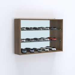 Витрина настенная №203-2Г с двумя полками из стекла и зеркалом, Орех