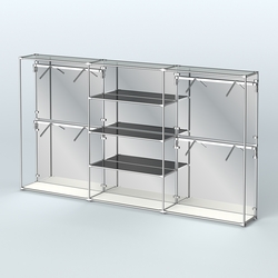 Торговая система ХРОМ (задняя стенка - зеркало) 3600 мм с тонированными полками и поручнями №5, Белый