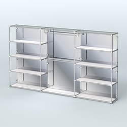 Торговая система ХРОМ (задняя стенка - зеркало) 3600 мм с полками ДСП и поручнями №1, Ясень Анкор светлый