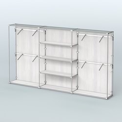 Торговая система ХРОМ (задняя стенка - ДСП) 3600 мм с полками ДСП и поручнями №5, Ясень Анкор светлый