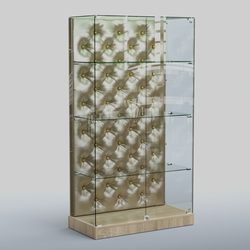 Низкая стеклянная витрина КАПИТОНЕ №5-ХП, Дуб сонома + Экокожа золотистая