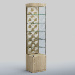 Высокая стеклянная витрина КАПИТОНЕ №502, Дуб сонома + Экокожа золотистая
