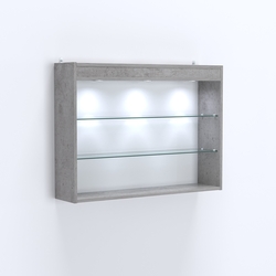 Витрина настенная №203-3Г открытого доступа со стеклянными полками и верхней подсветкой, Бетон Чикаго светло-серый F186 ST9