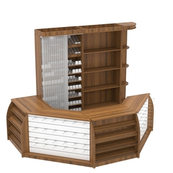 Комплект кассовой зоны со скошенным фасадом и стеллажом под сигареты средний №2-1, Орех