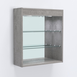 Витрина настенная №201-4Г открытая зеркальная с подсветкой, Бетон Чикаго светло-серый F186 ST9