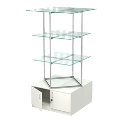 Торговые стенды Экспозиция с полками и тумбами №1 (с двумя стеклянными полками 6мм), Белый