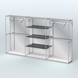 Торговая система ХРОМ (задняя стенка - зеркало) 3600 мм с тонированными полками и поручнями №10, Ясень Анкор светлый