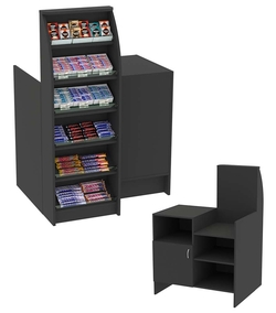 Торговый кассовый прилавок с шестью узкими наклонными полками для выкладки товаров импульсных покупок Импульс №2-3-450, Черный