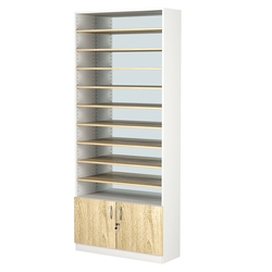 Стеллаж из ДСП с 9-ю полками 300x900 мм серии LEVEL-9 №12-2 (З/C - ЗЕРКАЛО), Белый + Дуб Сонома