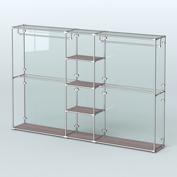 Торговая система ХРОМ (задняя стенка - стекло) 3030 мм с полками ДСП и поручнями №4, Ясень Анкор темный