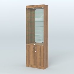 Витрина из ДСП с дверками и узкими полками для аптеки №6-300-3, Орех