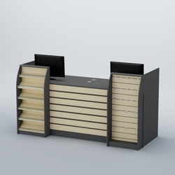 Ресепшен Атлант с накладными планками наклонными полками и экономпанелью №9, Темно-серый + Крем Вайс