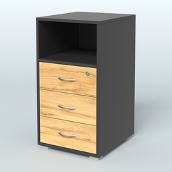 Тумба приставная 3 ящика с нишей, Черный и Дуб Золотистый U1148