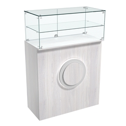 Торговый прилавок прямоугольный с декоративной накладкой и одной полкой КРУГ №2, Ясень Анкор светлый - U31104