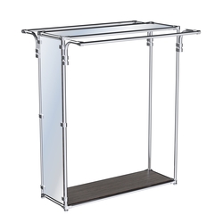 Хромированный прямоугольный стенд-вешало, торец-зеркало ZTD-38 №1-4 с полкой Зеркало 4 мм, Дуб Венге