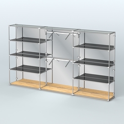 Торговая система ХРОМ (задняя стенка - зеркало) 3600 мм с тонированными полками и поручнями №6, Дуб Золотистый