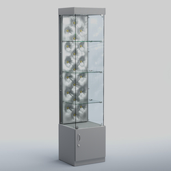 Высокая стеклянная витрина КАПИТОНЕ №2, Серый + Экокожа серебристая