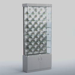 Высокая стеклянная витрина КАПИТОНЕ №31, Серый + Экокожа серебристая