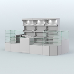 Пристенный павильон со стеклянными прилавками под выкладку хлеба и выпечки №2, Серый