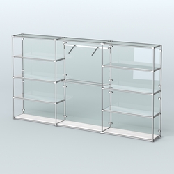 Торговая система ХРОМ (задняя стенка - стекло) 3600 мм с зеркальными полками и поручнями №9, Ясень Анкор светлый