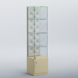 Высокая стеклянная витрина КАПИТОНЕ №6, Крем вайс + Экокожа белая