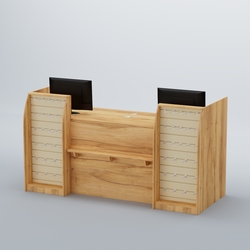 Ресепшен Атлант с фасадными наклонными экономпанелями №4, Дуб Золотистый и Крем Вайс