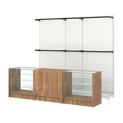 Комплект стеллажей с П-поручнями и прилавков ЭК-4 для торговли одеждой №3, Дуб Канзас коричневый