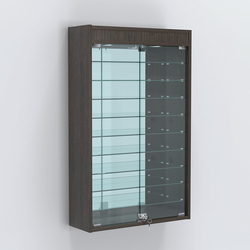 Витрина настенная №202-8А высокая с девятью полками, зеркалом и подсветкой, Дуб Венге