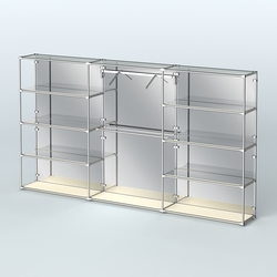 Торговая система ХРОМ (задняя стенка - зеркало) 3600 мм с зеркальными полками и поручнями №9, Крем Вайс