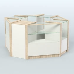 Торговый островок в стиле ЛОФТ с одним рядом прозрачных полок №2 (4,72 кв.м), Белый + Дуб Сонома