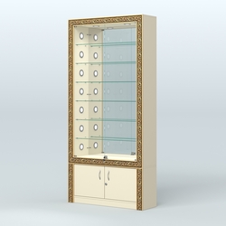 Витрина с декором и зеркальной задней стенкой №ВБА-32С, Крем Вайс