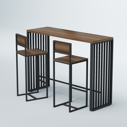 Комплект барный стол "Кофе-брейк" №6 и стулья, Орех