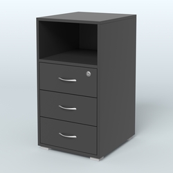 Тумба приставная 3 ящика с нишей, Черный