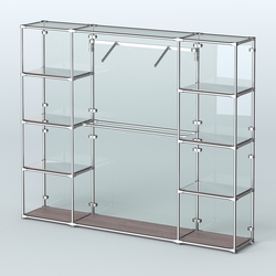 Торговая система ХРОМ (задняя стенка - стекло) 3600 мм с зеркальными полками и поручнями №11, Ясень Анкор темный